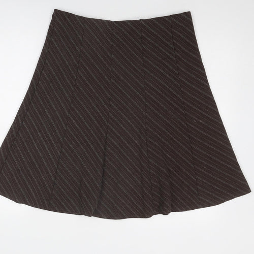 Marks and Spencer Womens Brown Striped Polyester Swing Skirt Size 12