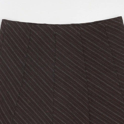 Marks and Spencer Womens Brown Striped Polyester Swing Skirt Size 12