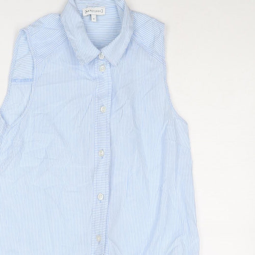 Warehouse Womens Blue Striped Cotton Basic Button-Up Size 10 Collared - Knot Front