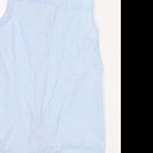 Warehouse Womens Blue Striped Cotton Basic Button-Up Size 10 Collared - Knot Front