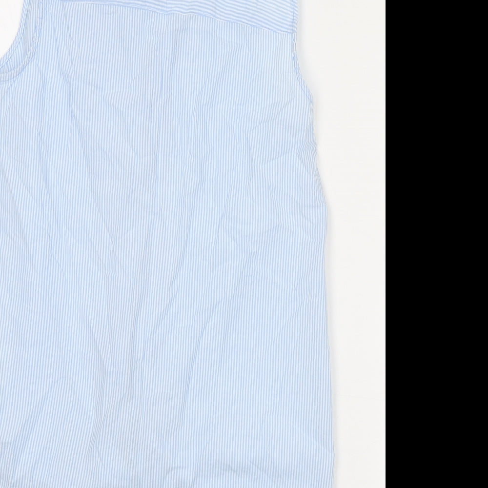 Warehouse Womens Blue Striped Cotton Basic Button-Up Size 10 Collared - Knot Front