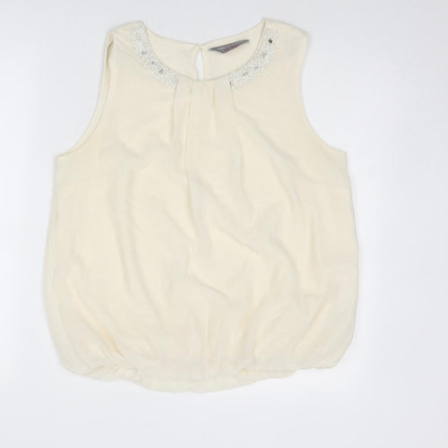 Dorothy Perkins Womens Ivory Polyester Basic Blouse Size 14 Round Neck