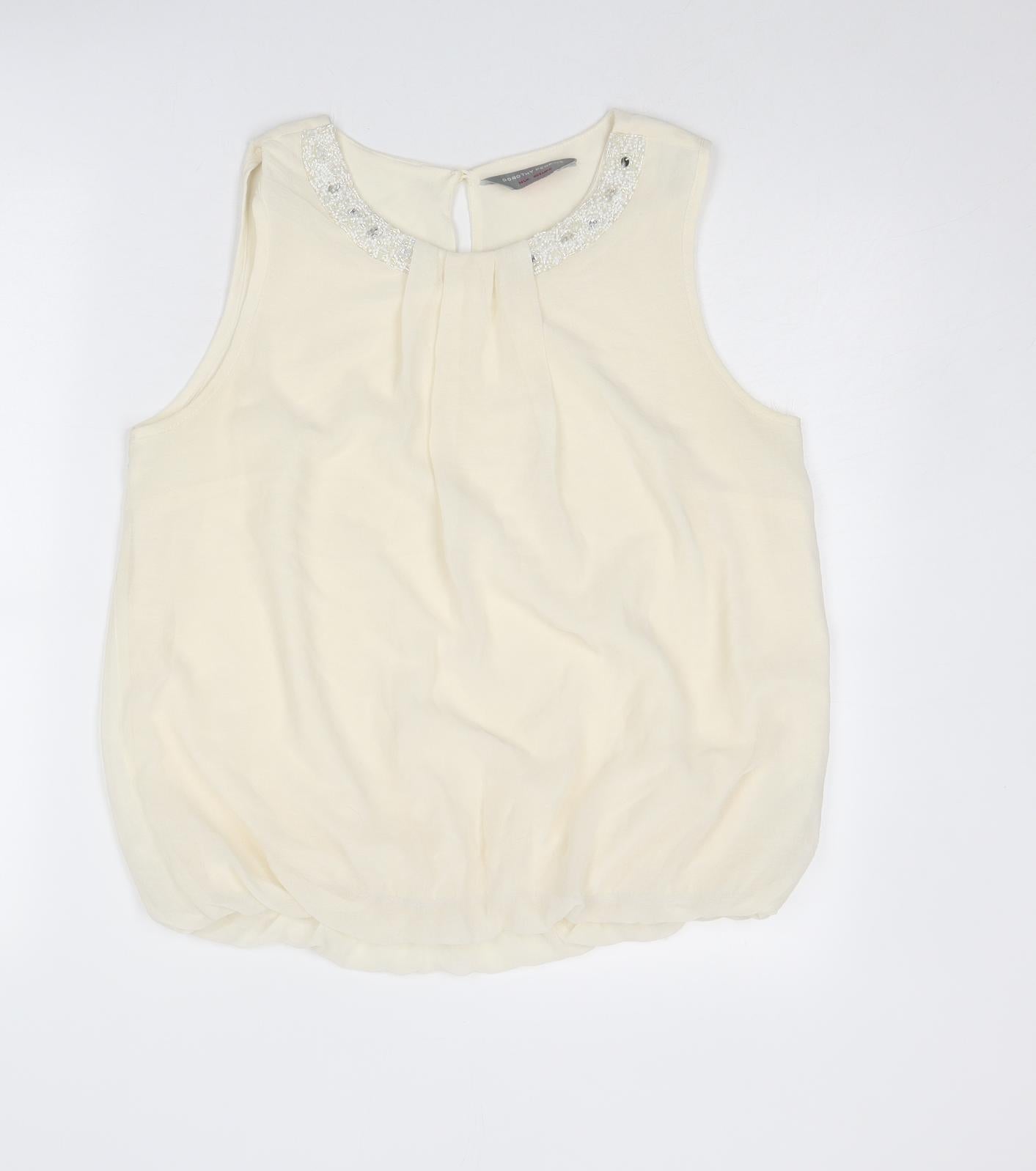 Dorothy Perkins Womens Ivory Polyester Basic Blouse Size 14 Round Neck