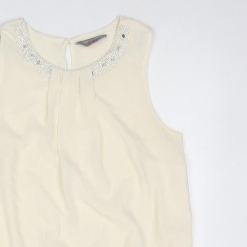 Dorothy Perkins Womens Ivory Polyester Basic Blouse Size 14 Round Neck