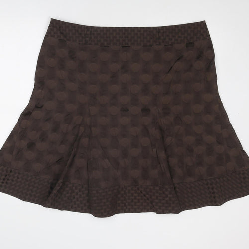 Marks and Spencer Womens Brown Geometric Cotton Swing Skirt Size 22 Zip