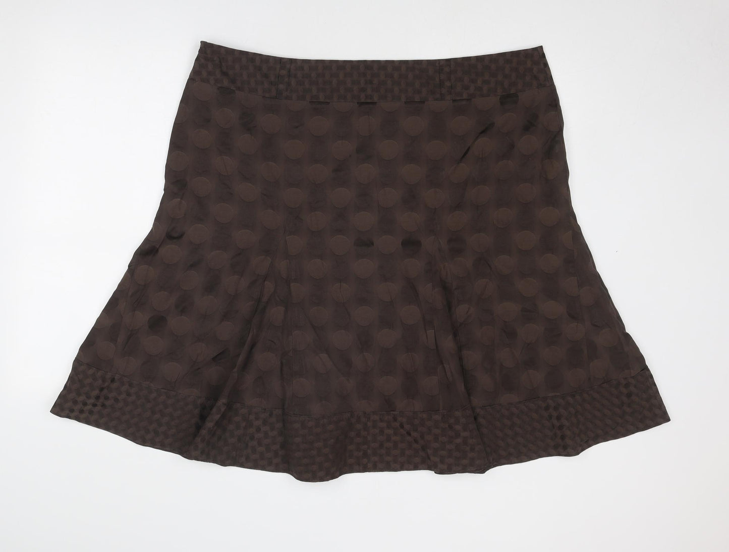 Marks and Spencer Womens Brown Geometric Cotton Swing Skirt Size 22 Zip