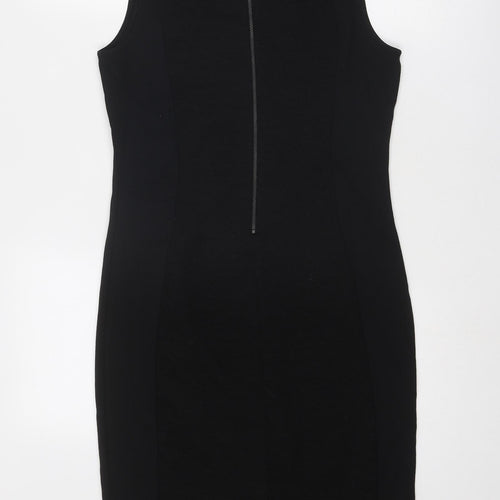 NEXT Womens Black Polyester Shift Size 10 Round Neck Zip