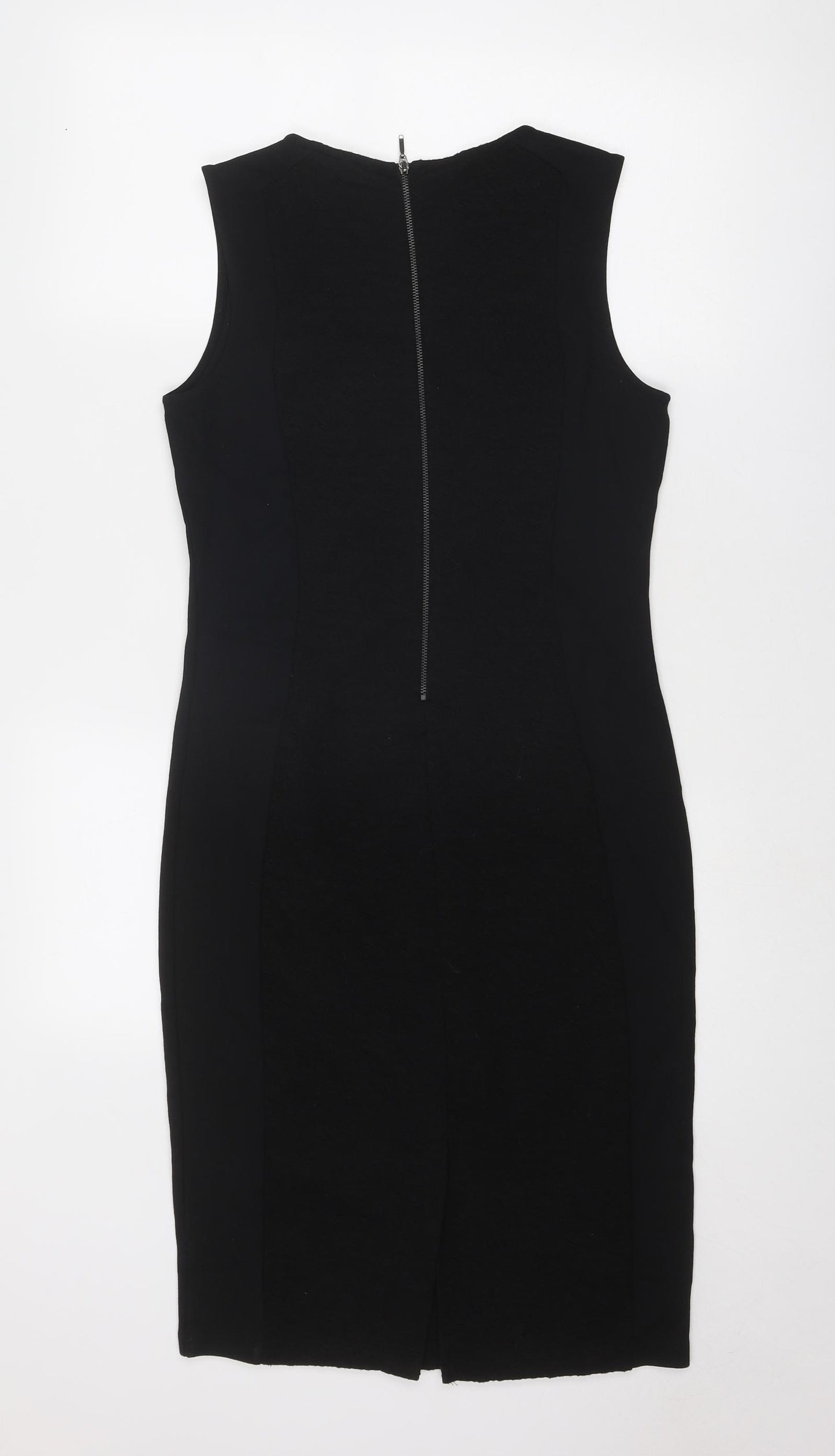 NEXT Womens Black Polyester Shift Size 10 Round Neck Zip