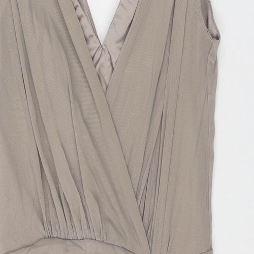 Lipsy Womens Beige Polyamide Slip Dress Size 8 V-Neck Zip