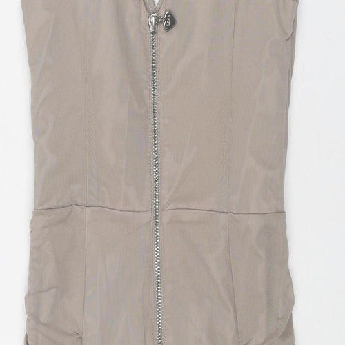Lipsy Womens Beige Polyamide Slip Dress Size 8 V-Neck Zip