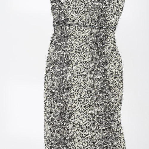 Oasis Womens Beige Animal Print Viscose Slip Dress Size XS V-Neck Pullover - Snakeskin Pattern