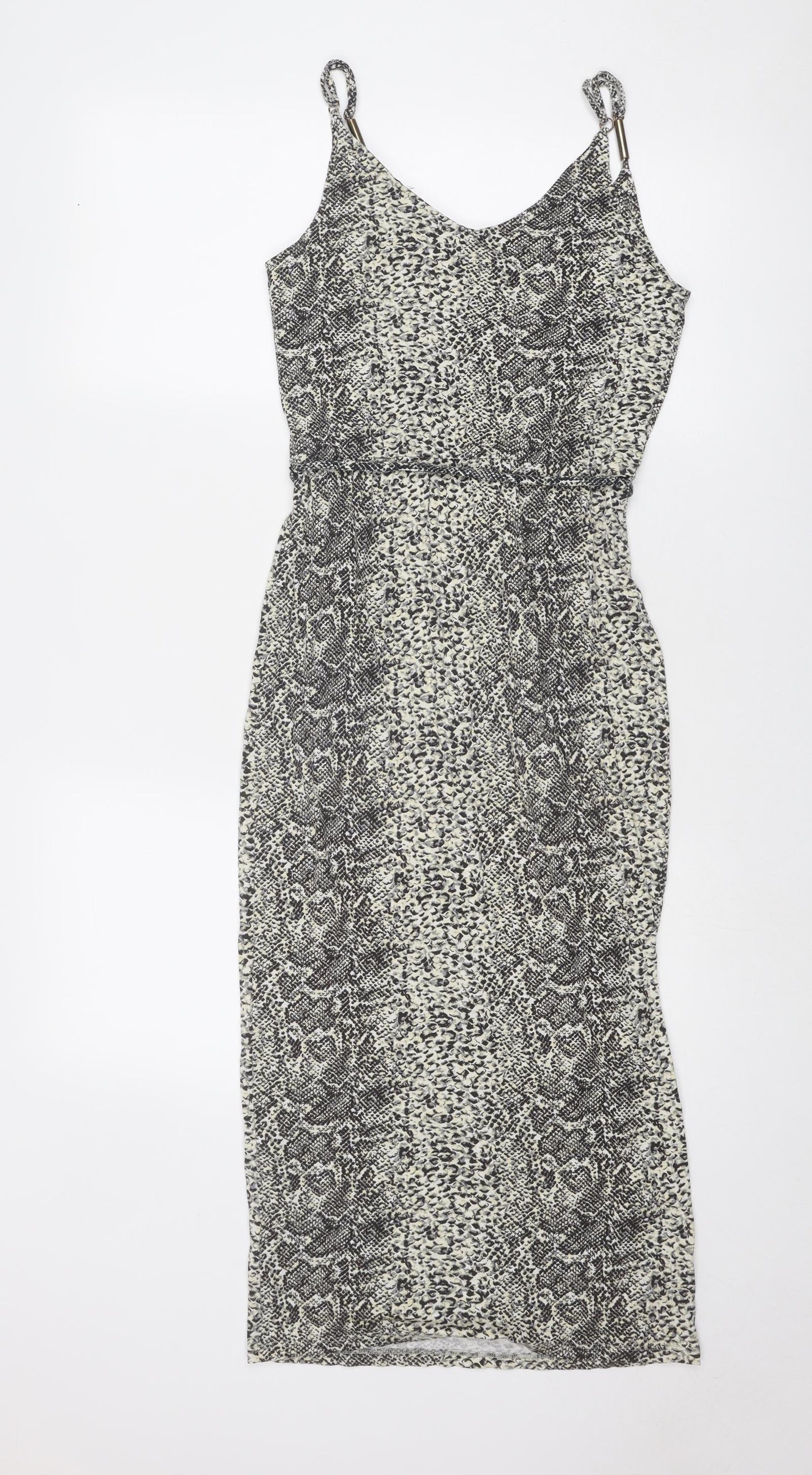 Oasis Womens Beige Animal Print Viscose Slip Dress Size XS V-Neck Pullover - Snakeskin Pattern
