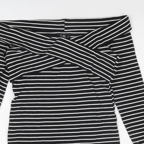 Dotti Womens Black Striped Viscose Bodycon Size 10 Off the Shoulder Pullover