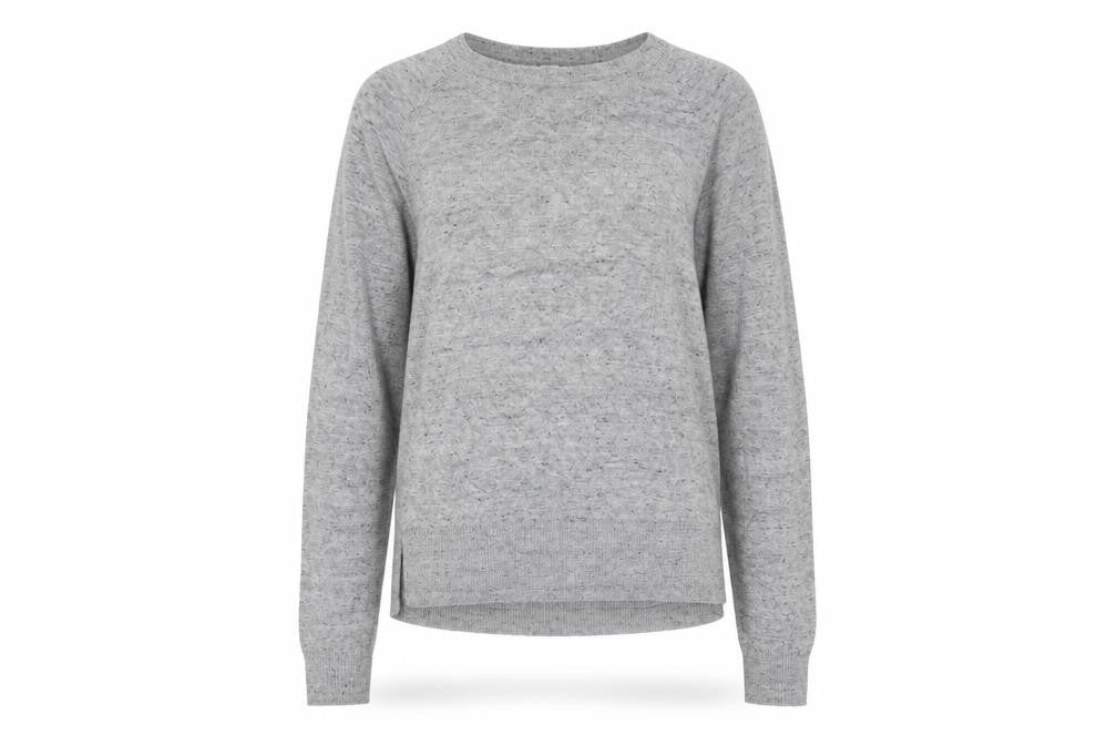 Front view of H&M women’s grey round neck geometric viscose jumper, size S