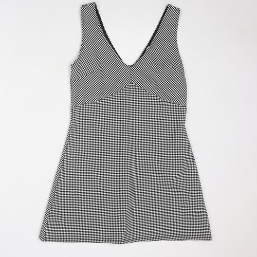 Miss Selfridge Womens Grey Geometric Polyester Pinafore/Dungaree Dress Size 12 V-Neck Pullover