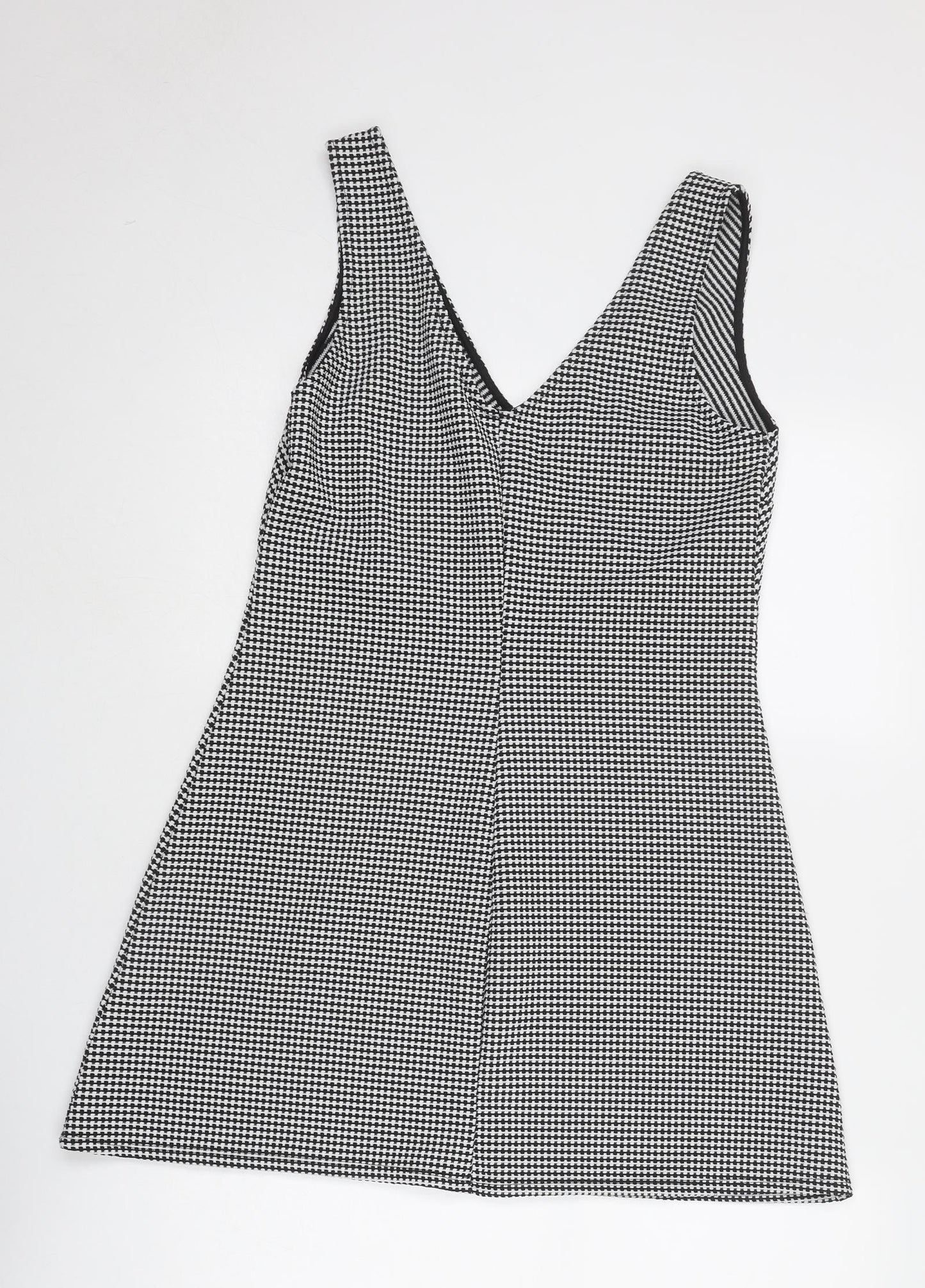 Miss Selfridge Womens Grey Geometric Polyester Pinafore/Dungaree Dress Size 12 V-Neck Pullover