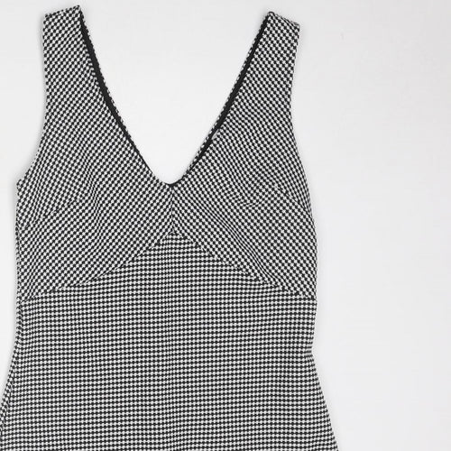 Miss Selfridge Womens Grey Geometric Polyester Pinafore/Dungaree Dress Size 12 V-Neck Pullover