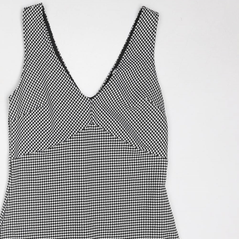 Miss Selfridge Womens Grey Geometric Polyester Pinafore/Dungaree Dress Size 12 V-Neck Pullover