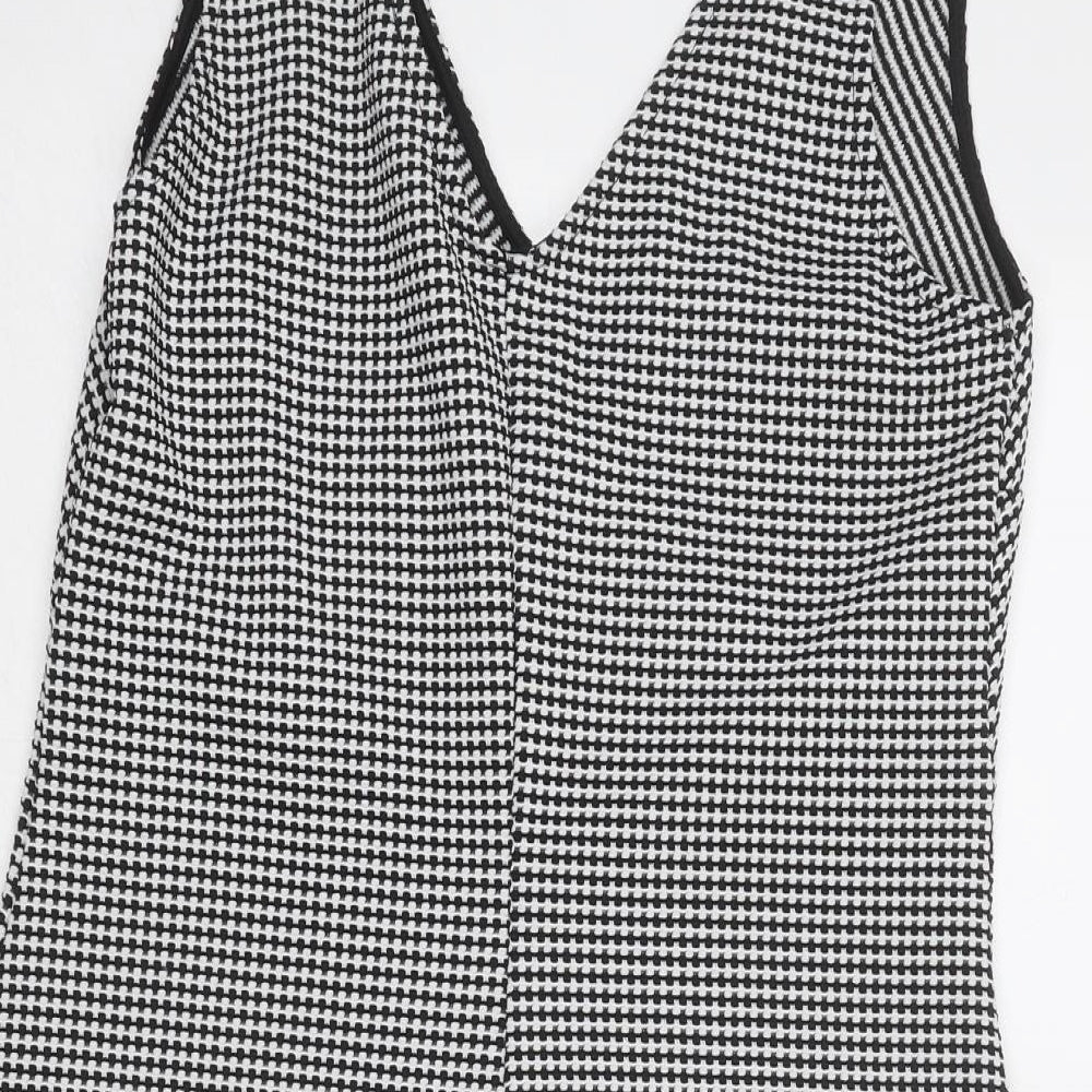 Miss Selfridge Womens Grey Geometric Polyester Pinafore/Dungaree Dress Size 12 V-Neck Pullover
