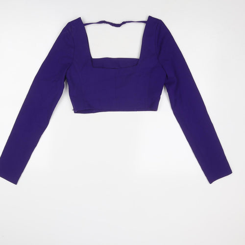 Zara Womens Purple Polyester Cropped Blouse Size S Square Neck