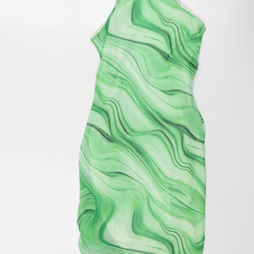 I SAW IT FIRST Womens Green Geometric Polyester Bodycon Size 4 Round Neck Pullover