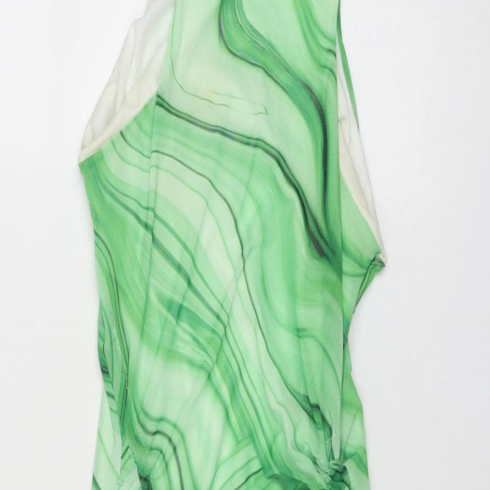 I SAW IT FIRST Womens Green Geometric Polyester Bodycon Size 4 Round Neck Pullover