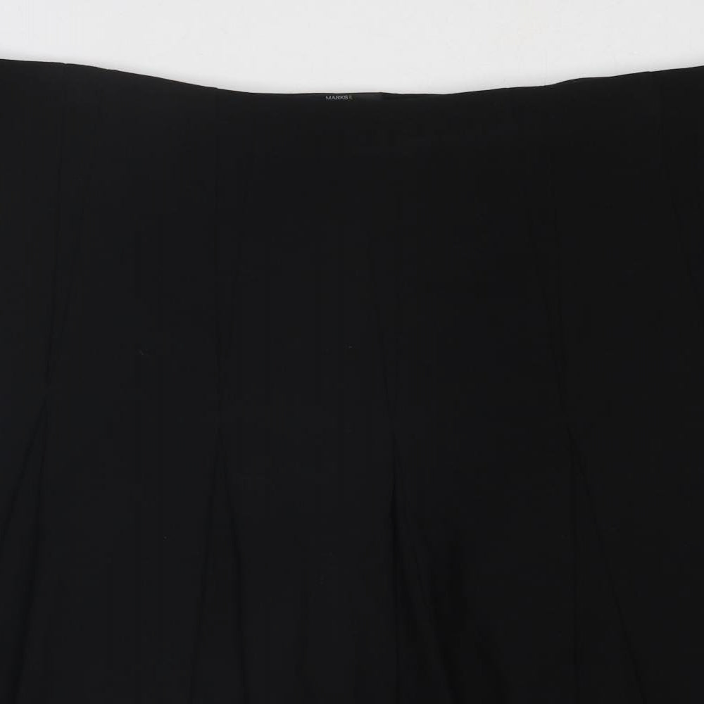 Marks and Spencer Womens Black Polyester Pleated Skirt Size 22 Zip