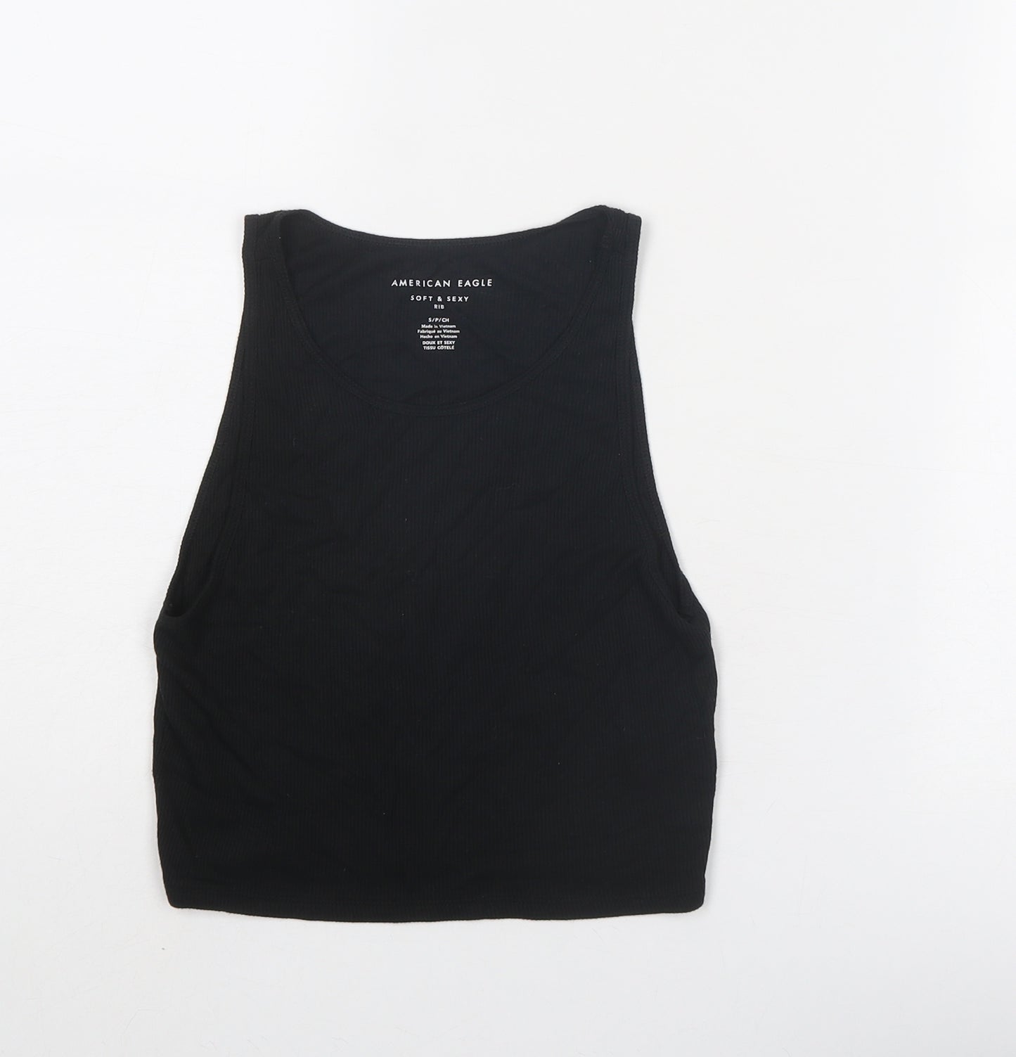 American Eagle Womens Black Viscose Basic Tank Size S Round Neck