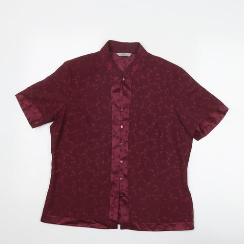 Marks and Spencer Womens Purple Floral Polyester Basic Button-Up Size 12 Round Neck