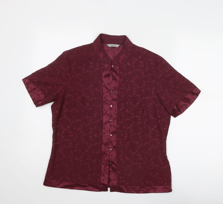 Marks and Spencer Womens Purple Floral Polyester Basic Button-Up Size 12 Round Neck