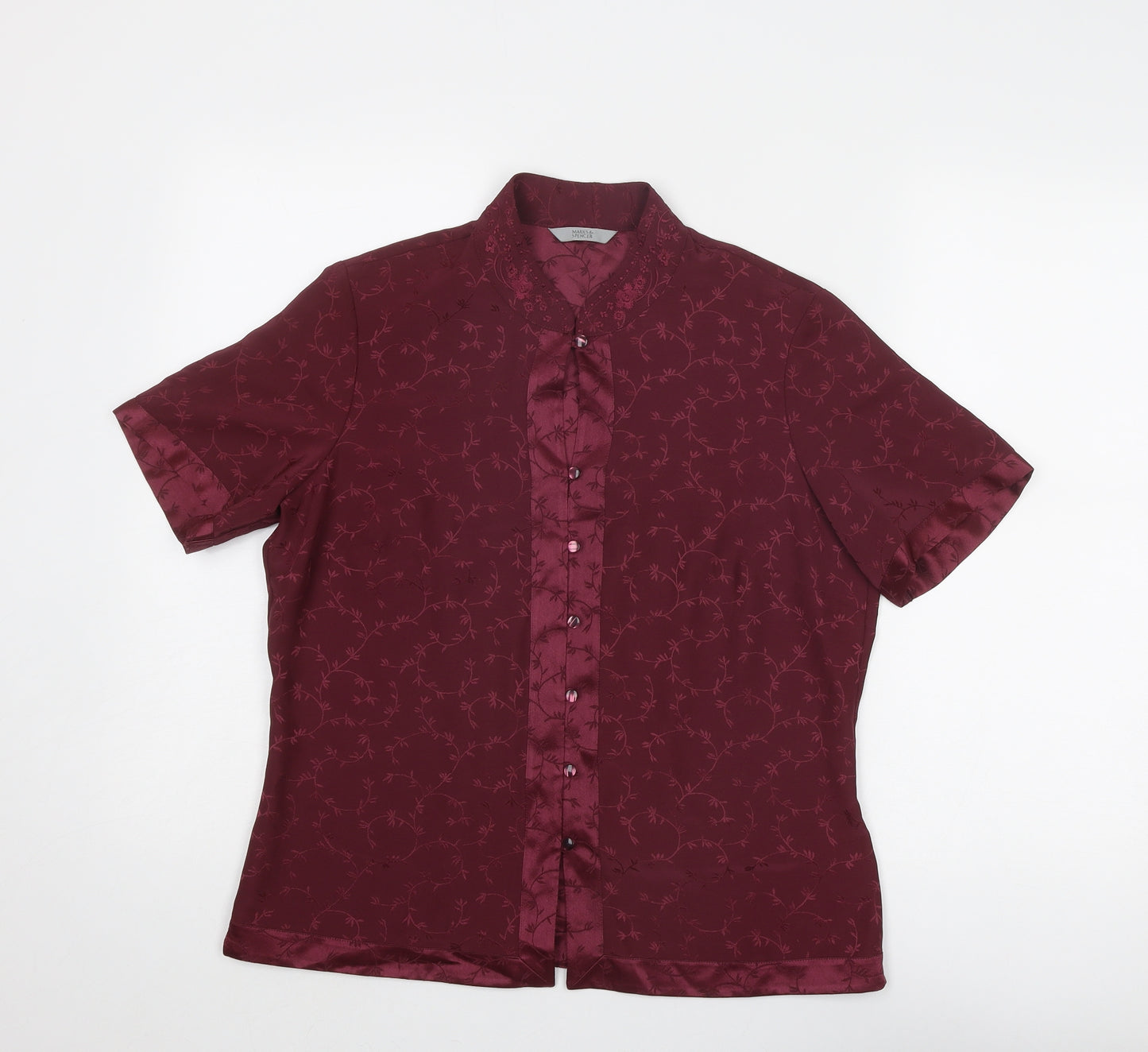 Marks and Spencer Womens Purple Floral Polyester Basic Button-Up Size 12 Round Neck