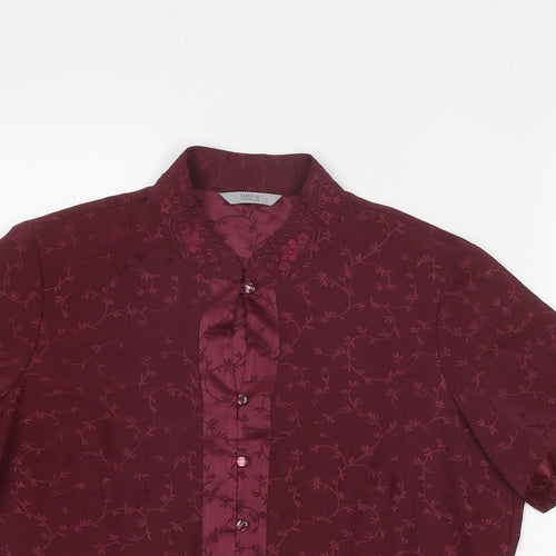 Marks and Spencer Womens Purple Floral Polyester Basic Button-Up Size 12 Round Neck