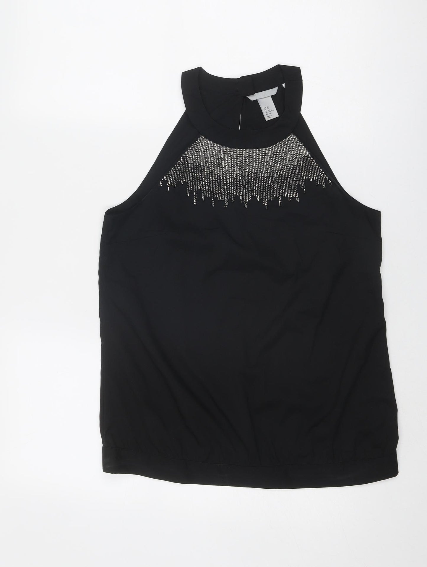 H&M Womens Black Polyester Basic Tank Size 10 Round Neck - Embellished Neckline