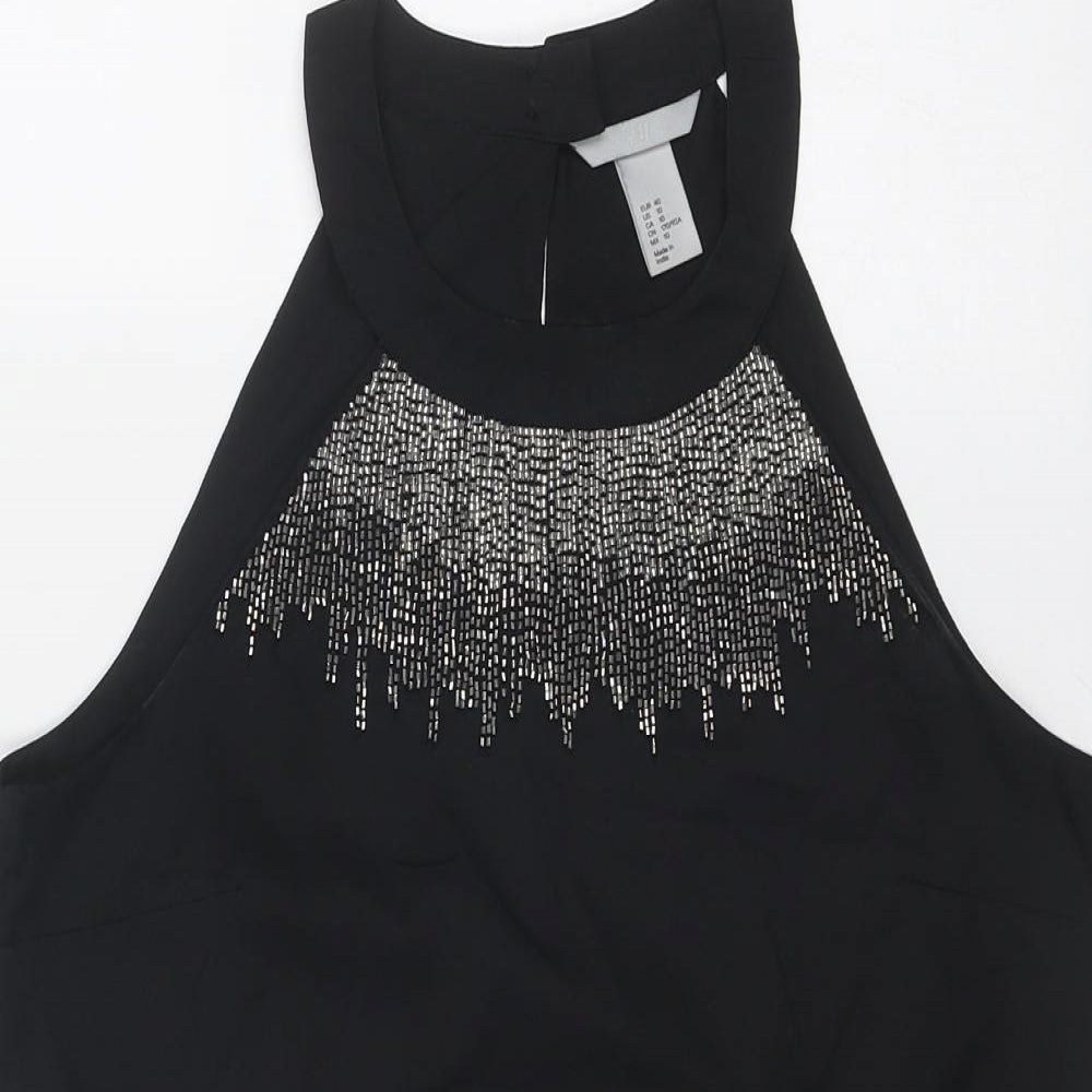H&M Womens Black Polyester Basic Tank Size 10 Round Neck - Embellished Neckline