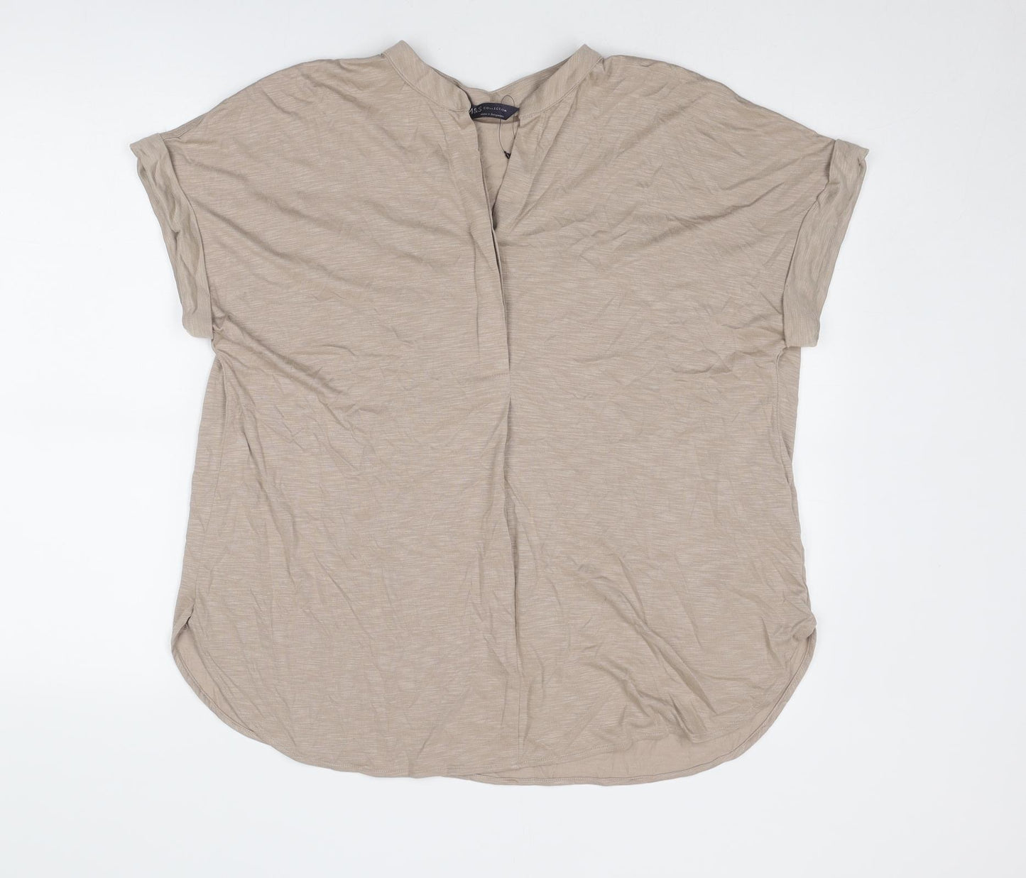 Marks and Spencer Womens Beige Modal Basic T-Shirt Size 12 V-Neck