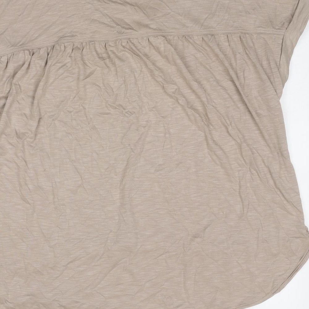 Marks and Spencer Womens Beige Modal Basic T-Shirt Size 12 V-Neck