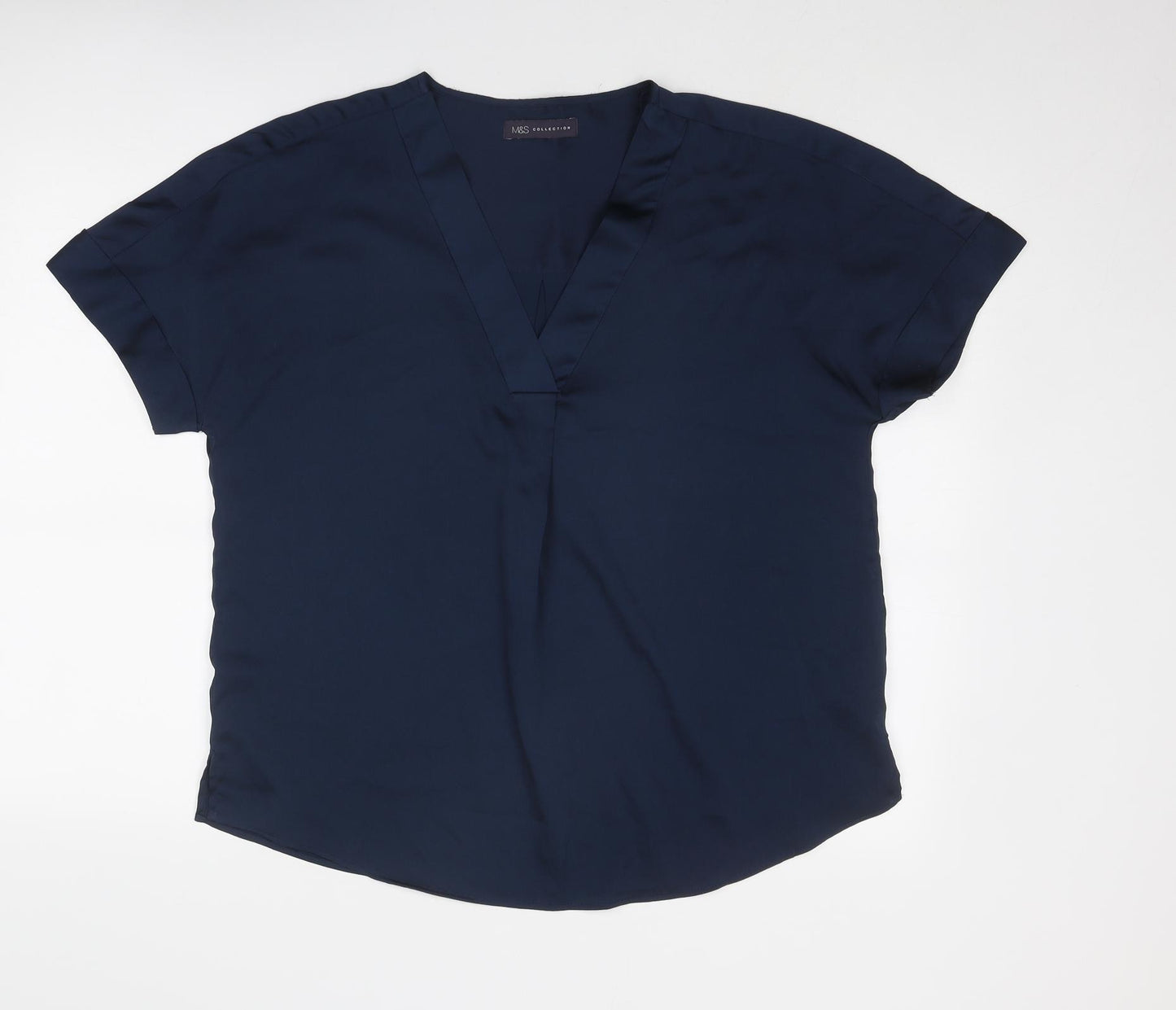 Marks and Spencer Womens Blue Polyester Basic Blouse Size 16 V-Neck