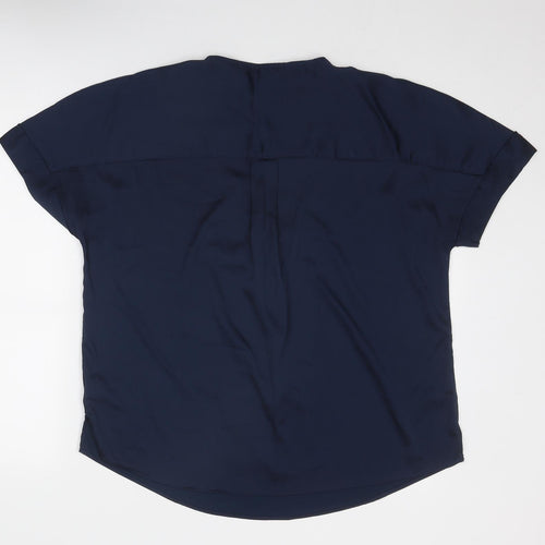 Marks and Spencer Womens Blue Polyester Basic Blouse Size 16 V-Neck