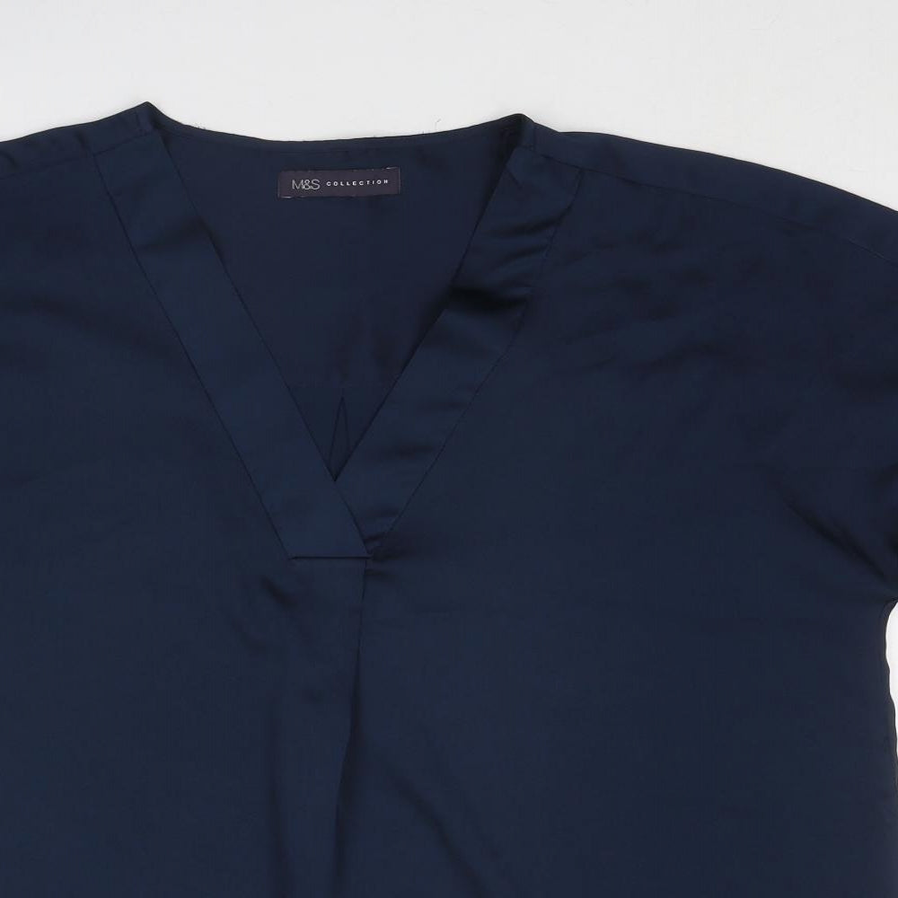 Marks and Spencer Womens Blue Polyester Basic Blouse Size 16 V-Neck