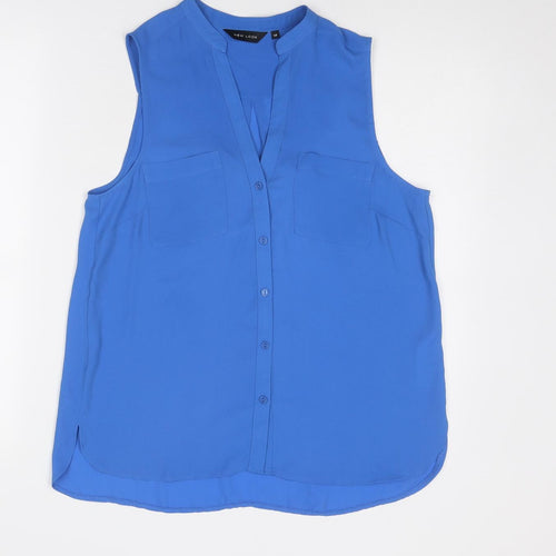 New Look Womens Blue Polyester Basic Button-Up Size 10 V-Neck