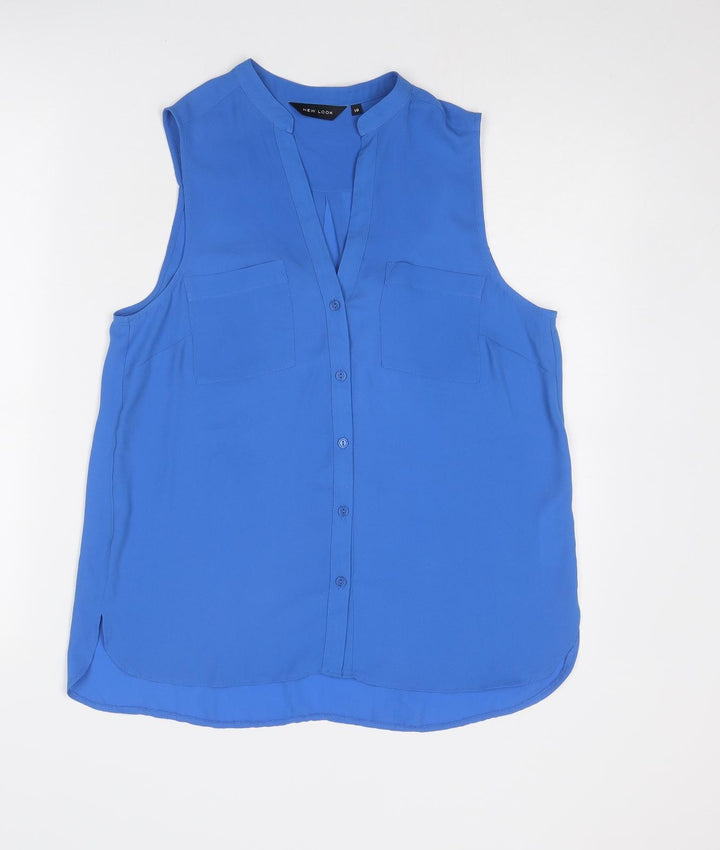 New Look Womens Blue Polyester Basic Button-Up Size 10 V-Neck