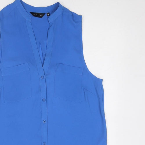 New Look Womens Blue Polyester Basic Button-Up Size 10 V-Neck