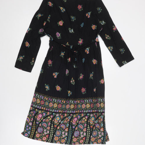 Wallis Womens Black Floral Viscose A-Line Size 10 V-Neck Pullover