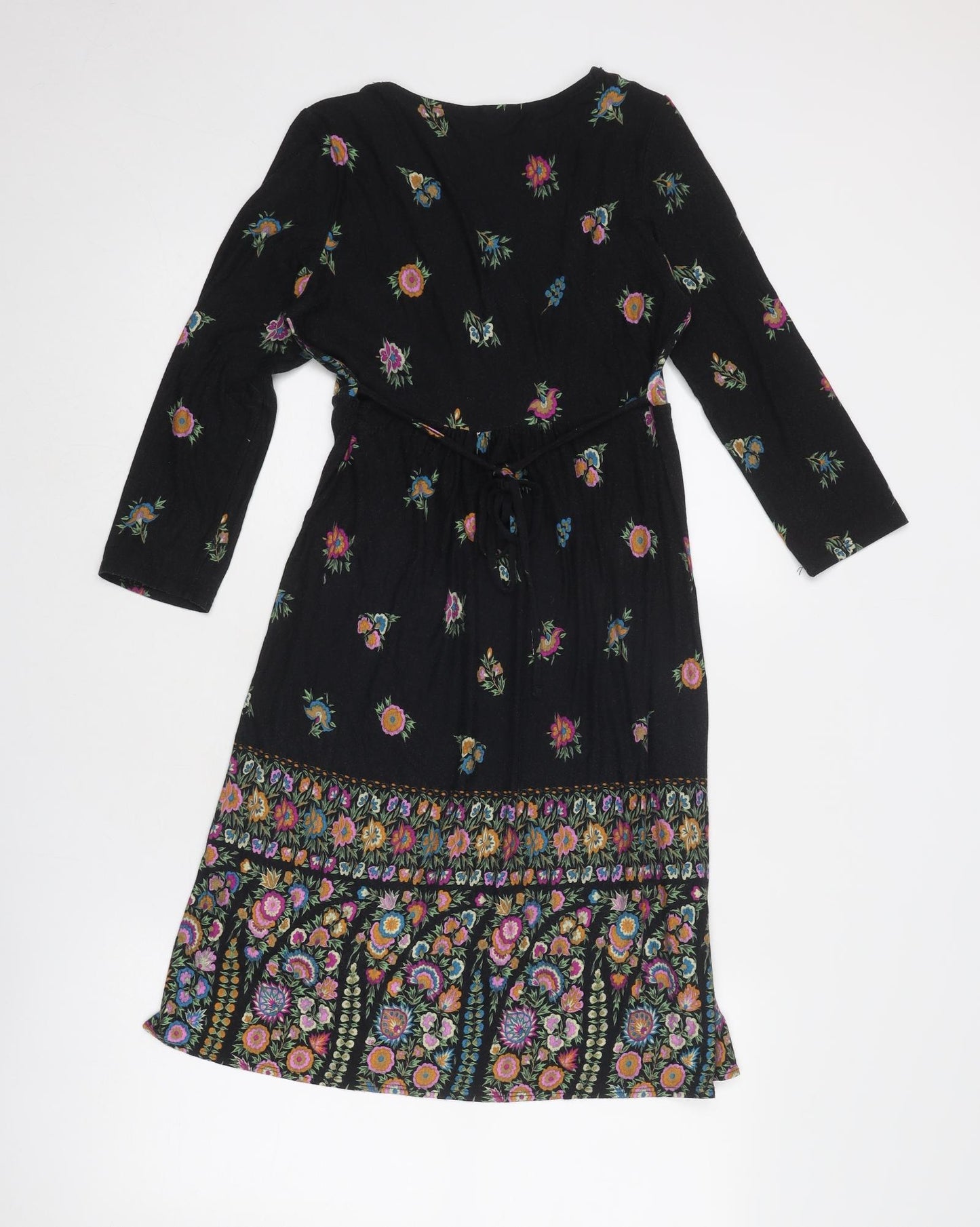 Wallis Womens Black Floral Viscose A-Line Size 10 V-Neck Pullover