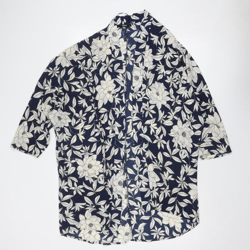 Oasis Womens Blue Floral Polyester Kimono Blouse Size M V-Neck