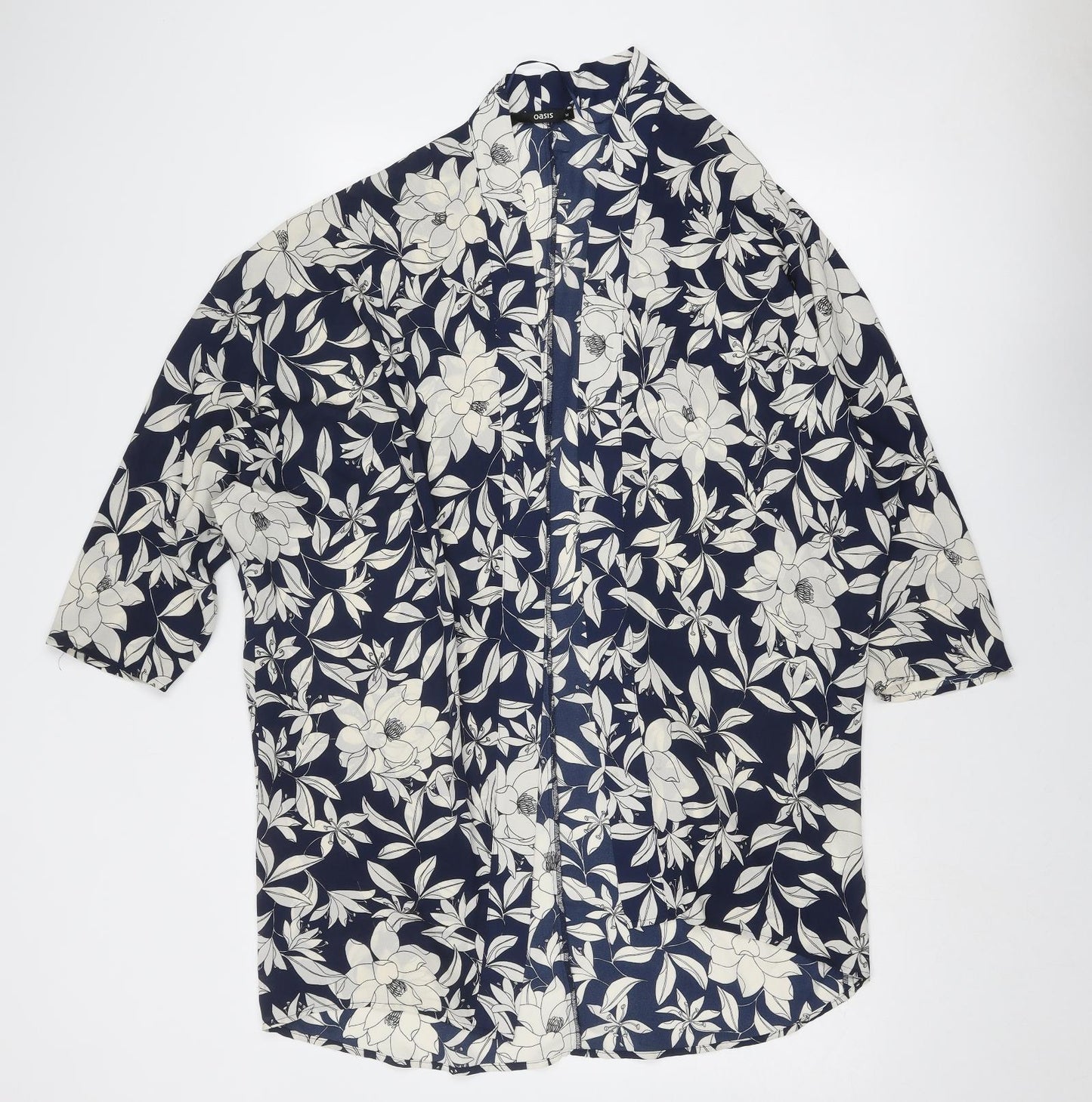 Oasis Womens Blue Floral Polyester Kimono Blouse Size M V-Neck