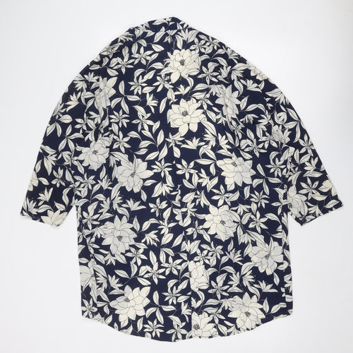 Oasis Womens Blue Floral Polyester Kimono Blouse Size M V-Neck