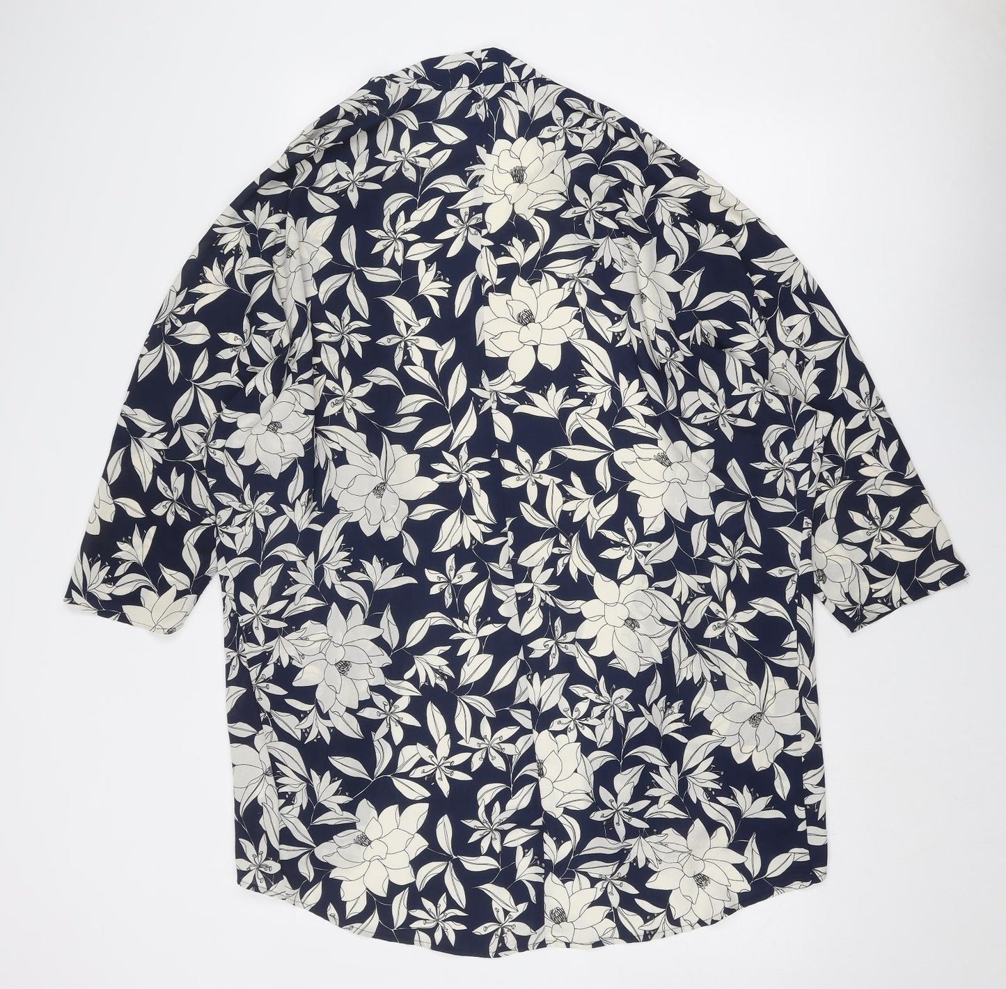 Oasis Womens Blue Floral Polyester Kimono Blouse Size M V-Neck