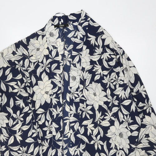 Oasis Womens Blue Floral Polyester Kimono Blouse Size M V-Neck