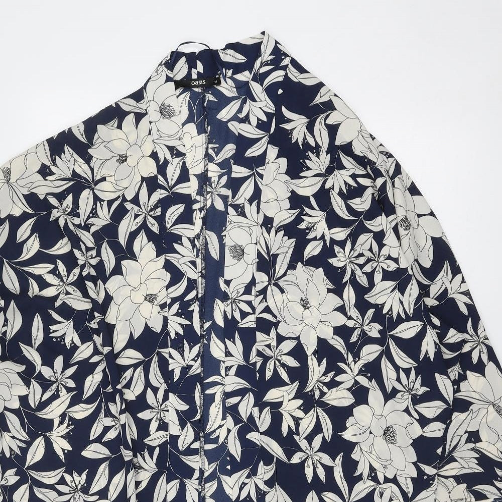Oasis Womens Blue Floral Polyester Kimono Blouse Size M V-Neck